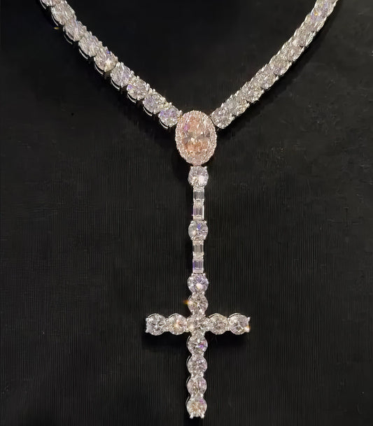 Trendy New Arrivals Iced Out 925 Tennis Chain Pendant Set Custom Made Manufacturer VVS Moissanite Diamond Cross Pendant Necklace