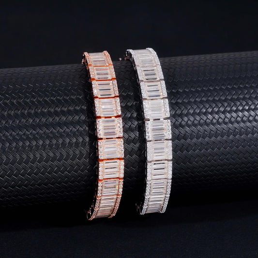 Hip Hop Style Luxury 925 Sterling Silver 9mm Width Baguette Diamond Moissanite Tennis Bracelet