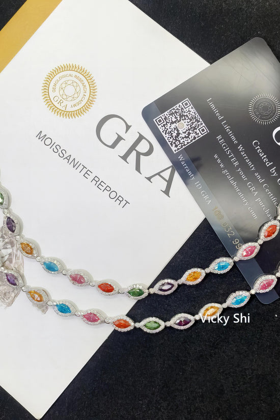 Fine Jewelry Hip Hop Moissanite Bracelet Sterling Silver Iced Out Colored Marquire Moissanite Tennis Chain Bracelet & Necklace