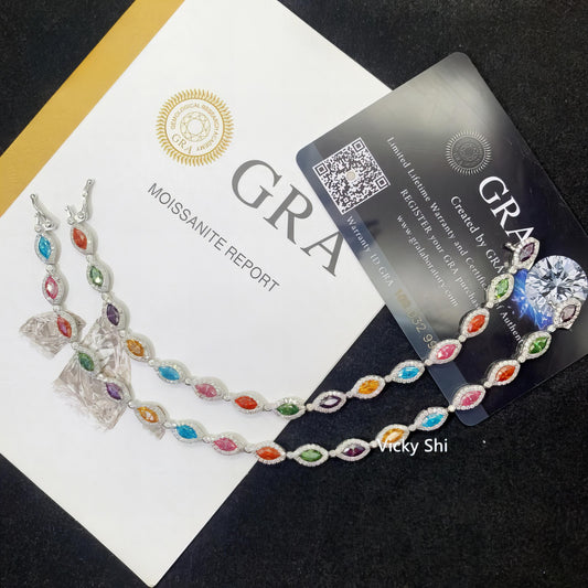 Fine Jewelry Hip Hop Moissanite Bracelet Sterling Silver Iced Out Colored Marquire Moissanite Tennis Chain Bracelet & Necklace