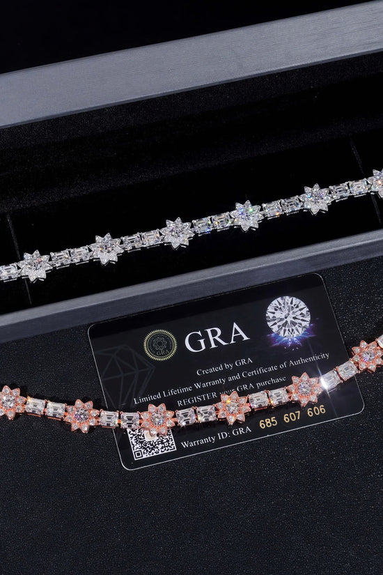 Fashion Jewelry Silver Emerald Cut Lab Diamond Tennis Bracelet VVS Moissanite Hip Hop Jewelry Iced Out Flower Tennis Bracelet
