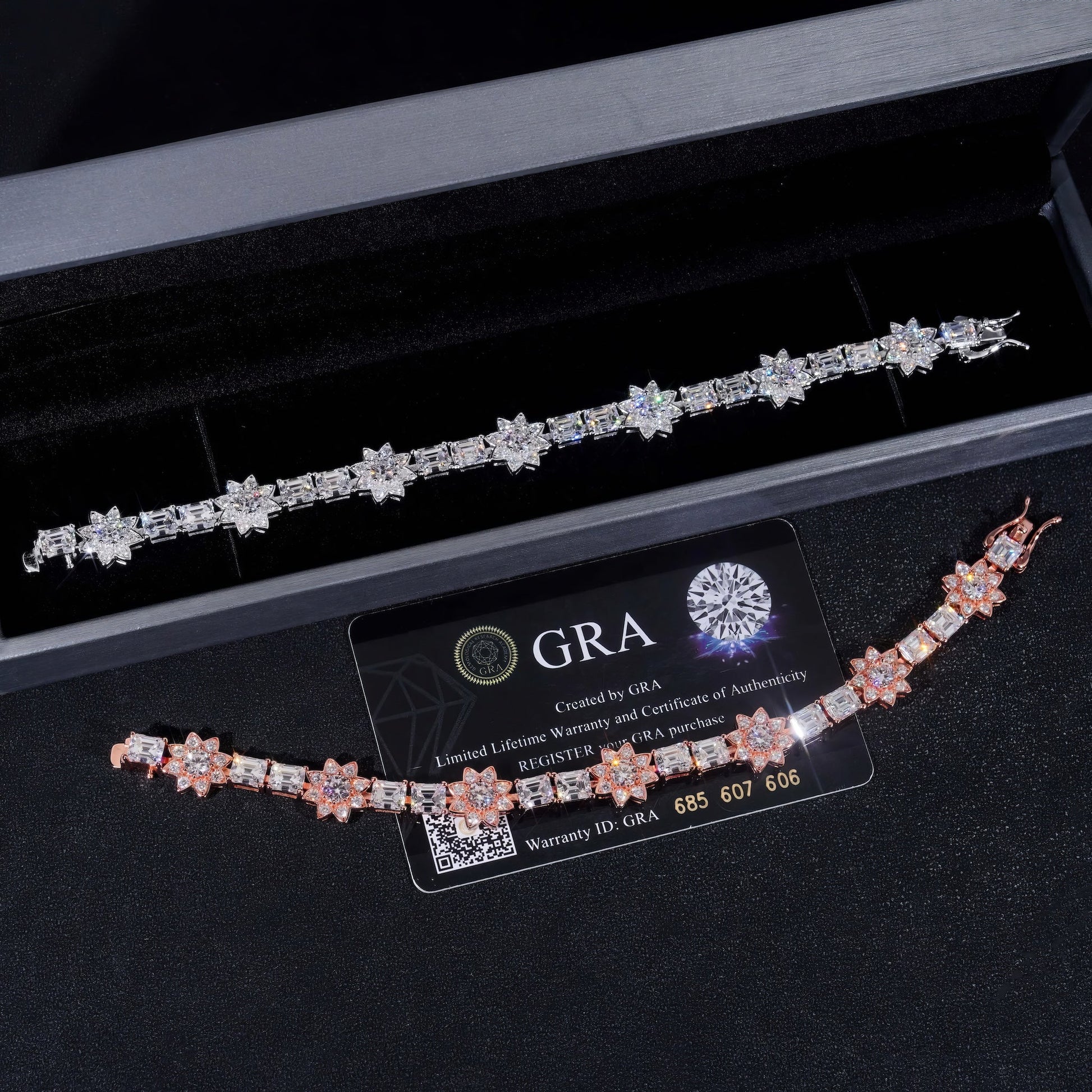 Fashion Jewelry Silver Emerald Cut Lab Diamond Tennis Bracelet VVS Moissanite Hip Hop Jewelry Iced Out Flower Tennis Bracelet