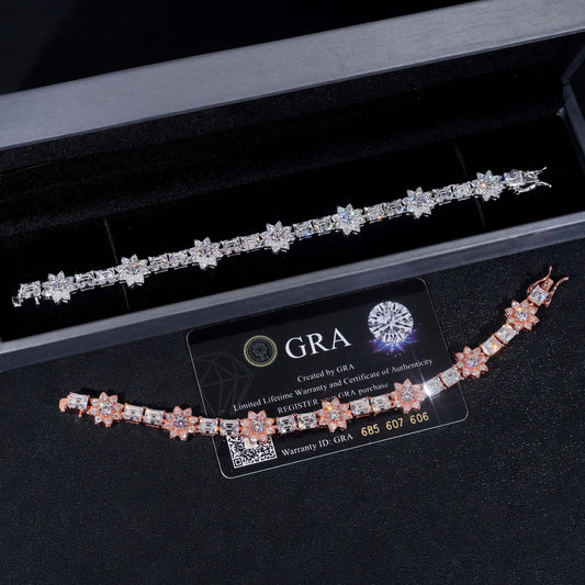 Fashion Jewelry Silver Emerald Cut Lab Diamond Tennis Bracelet VVS Moissanite Hip Hop Jewelry Iced Out Flower Tennis Bracelet