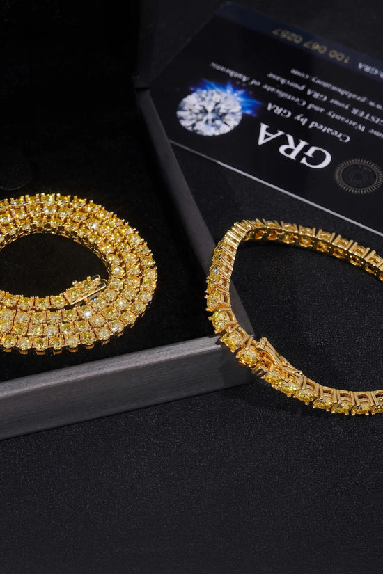 Worldwide Shipping Factory Wholesale S925 Gold Plated Hip Hop Jewelry 3mm 4mm Necklace Yellow Color Moissanite Tennis Chain