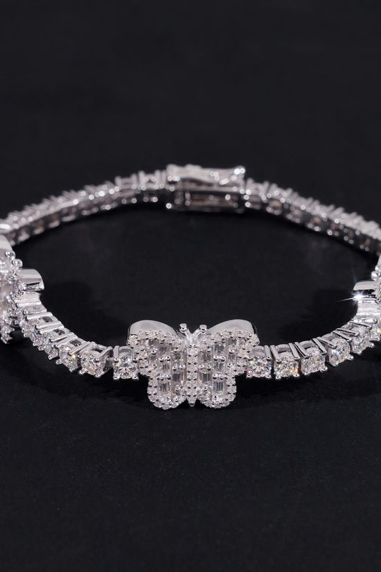 New Arrivals Hip Hop 925 Silver 3mm Baguette Diamond Tennis Chain Moissanite Butterfly Bracelet
