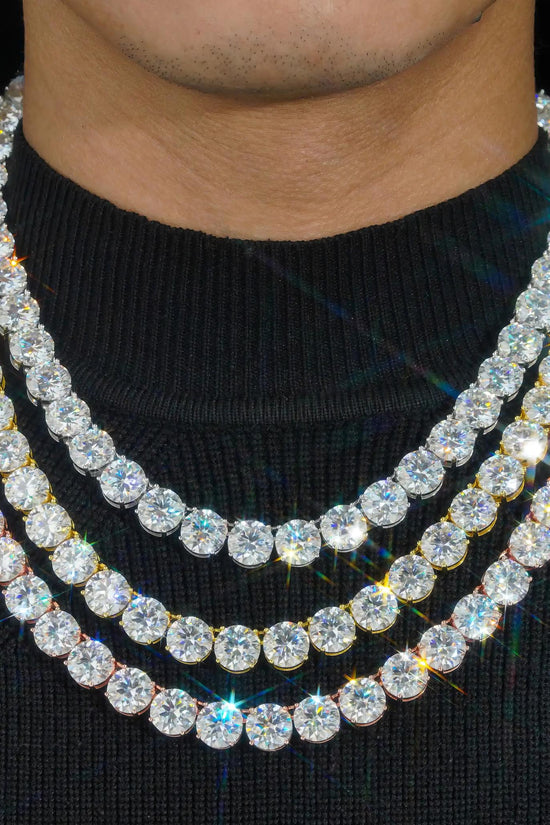 New Stock 8mm 10mm Big Hip Hop Necklace Luxury Bling 925 Silver Gold Plated Claw Set Lab Diamond Moissanite Tennis Chain