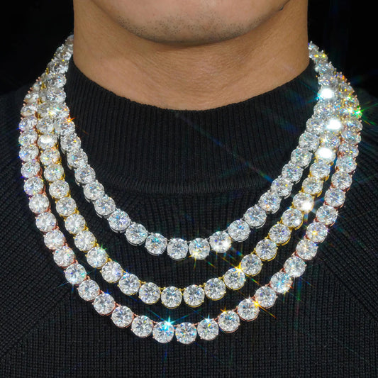 New Stock 8mm 10mm Big Hip Hop Necklace Luxury Bling 925 Silver Gold Plated Claw Set Lab Diamond Moissanite Tennis Chain