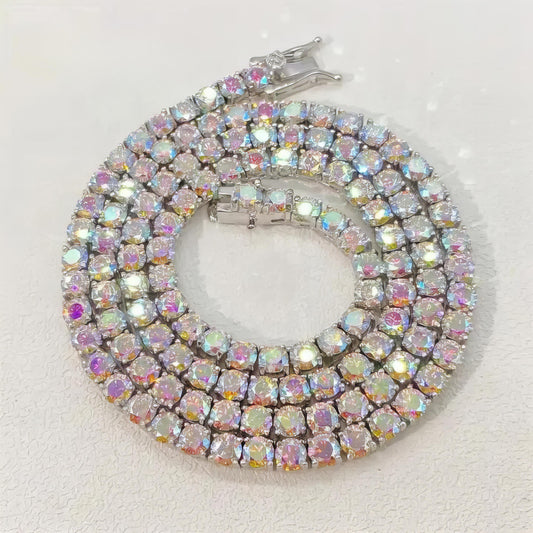 Ready to Ship GRA Certificated 925 Silver Pass Diamond Tester 3mm Colorful White Moissanite Tennis Chain