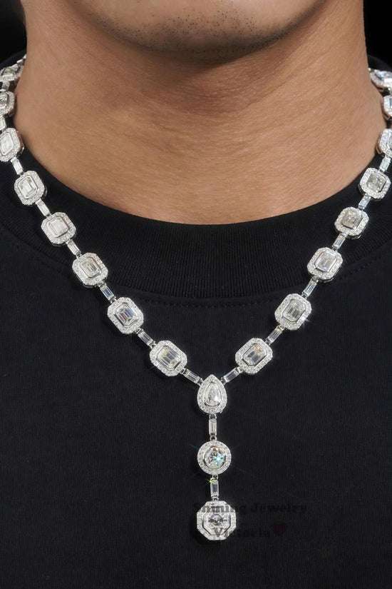 Luxurious Party Jewelry Gift Iced Out 925 Sterling Silver Round Baguette Moissanite Diamond Cluster Tennis Chain Necklace