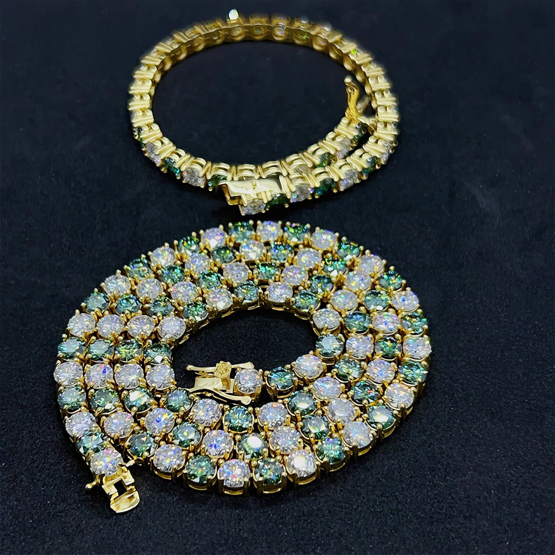 Green Moissanite Chain Hip Hop Jewelry High Quality 925 Sterling Silver Gold Plated Lab Diamond Moissanite Tennis Chain