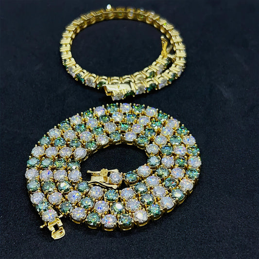 Green Moissanite Chain Hip Hop Jewelry High Quality 925 Sterling Silver Gold Plated Lab Diamond Moissanite Tennis Chain