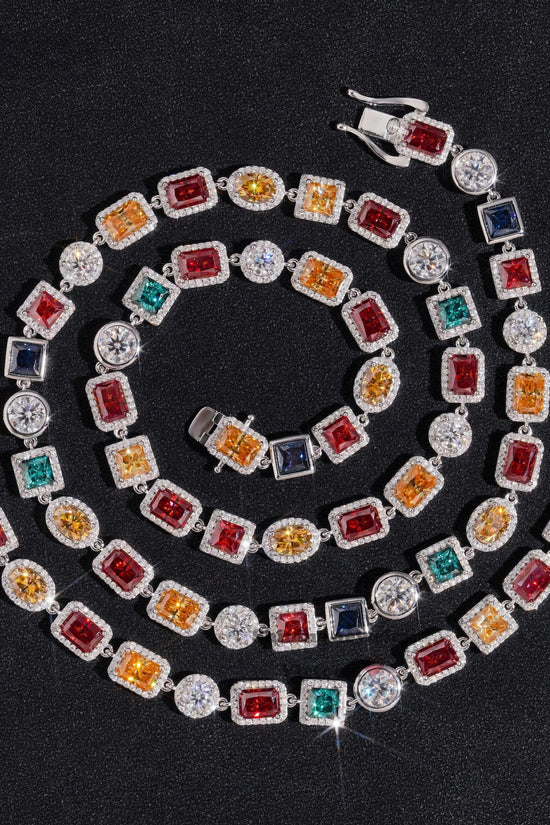 New Fashion Halo Style 925 Sterling Silver VVS Moissanite Diamond Colorful Jewelry 10MM Moissanite Cluster Tennis Chain Necklace