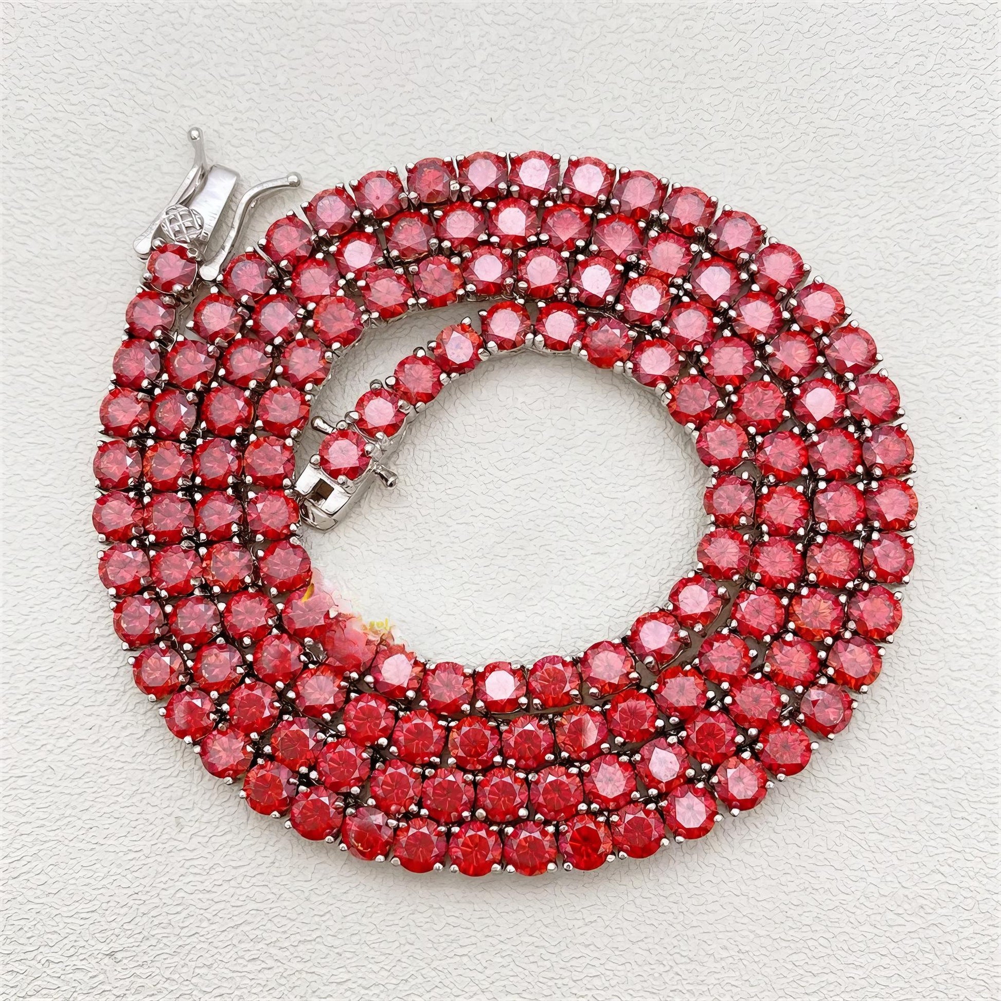 New Style High Quality Hip Hop Mens 4mm Necklace Garnet Gra Vvs Moissanite 925 Silver Tennis Chain