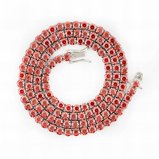 Hip Hop Fashion Factory Directly 925 Sterling Silver 3mm 4mm Tennis Necklace Bracelet Colorful Red Moissanite Tennis Chain