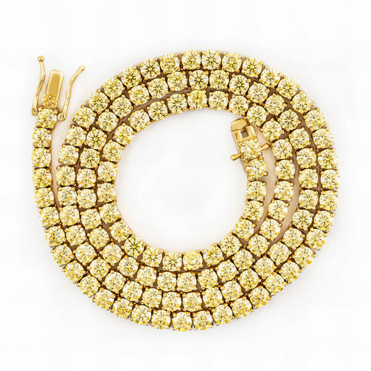 New Arrivals Hip Hop Jewelry 925 Silver Gra Certified 3mm Tennis Chain Yellow Gold Moissanite Tennis Necklace
