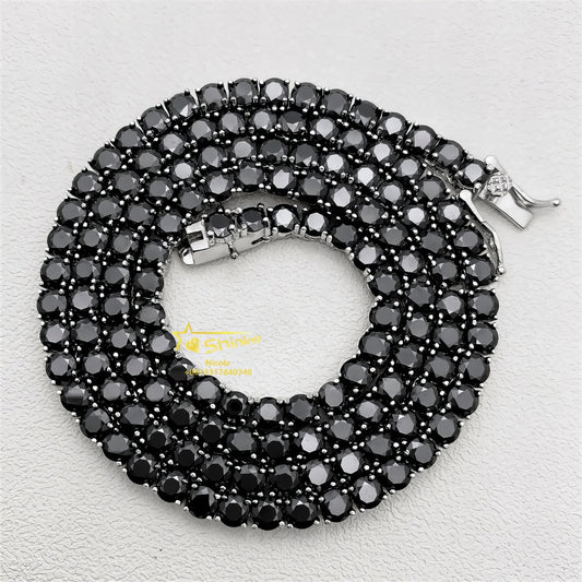 Pass Diamond Tester Gra Certificate 925 Sterling Silver Hip Hop Necklace 3mm 4mm Black Moissanite Tennis Chain