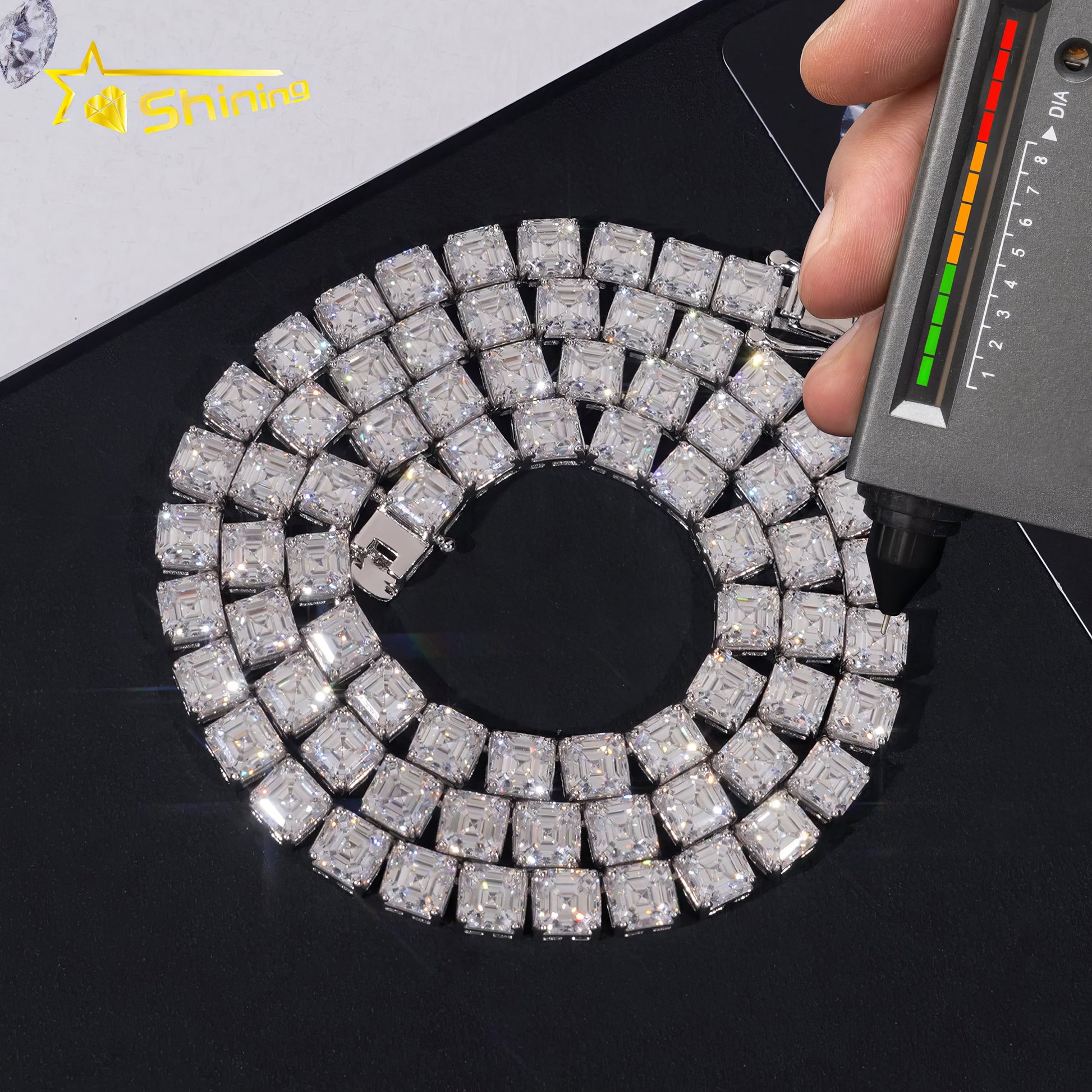 Gra Certified Hip Hop Jewelry 925 Sterling Silver Asscher Cut 5.5mm Necklace Iced Out Moissanite Diamond Tennis Chain Bracelet