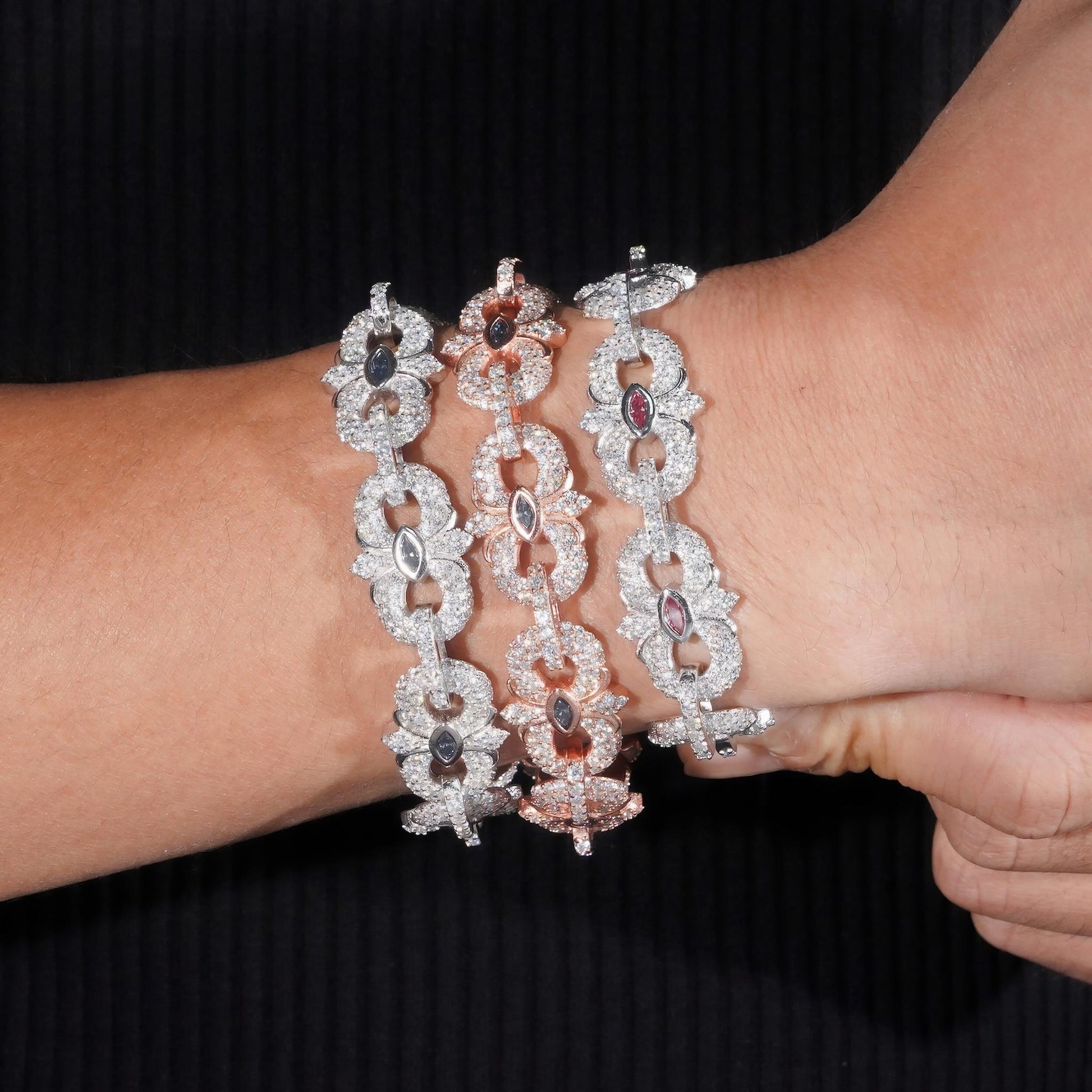 New Arrivals Iced Out Royal Blue Pink Marquise Hip Hop Infinity 16.5mm 925 Sliver VVS Moissanite Bracelet