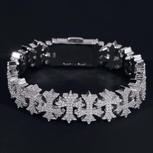 Luxury Big Cross Moissanite Cuban Link Chain Sterling Silver 925 Moissanite Cross Men's Bracelets Iced Out Hip Hop Jewelry
