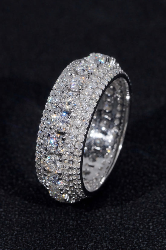 Hot Selling Custom S925 Sterling Silver Iced Moonlight Eternity Ring Luxury Inlay Moissanite Diamond Classic Design