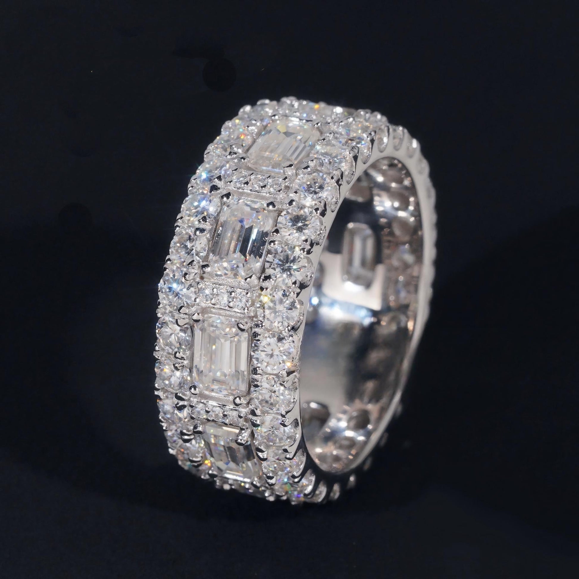 Luxury Emerald Cut Moissanite Iced Out Men's Ring 925 Silver Gold Plated Hip Hop Fine Jewelry Men Ring