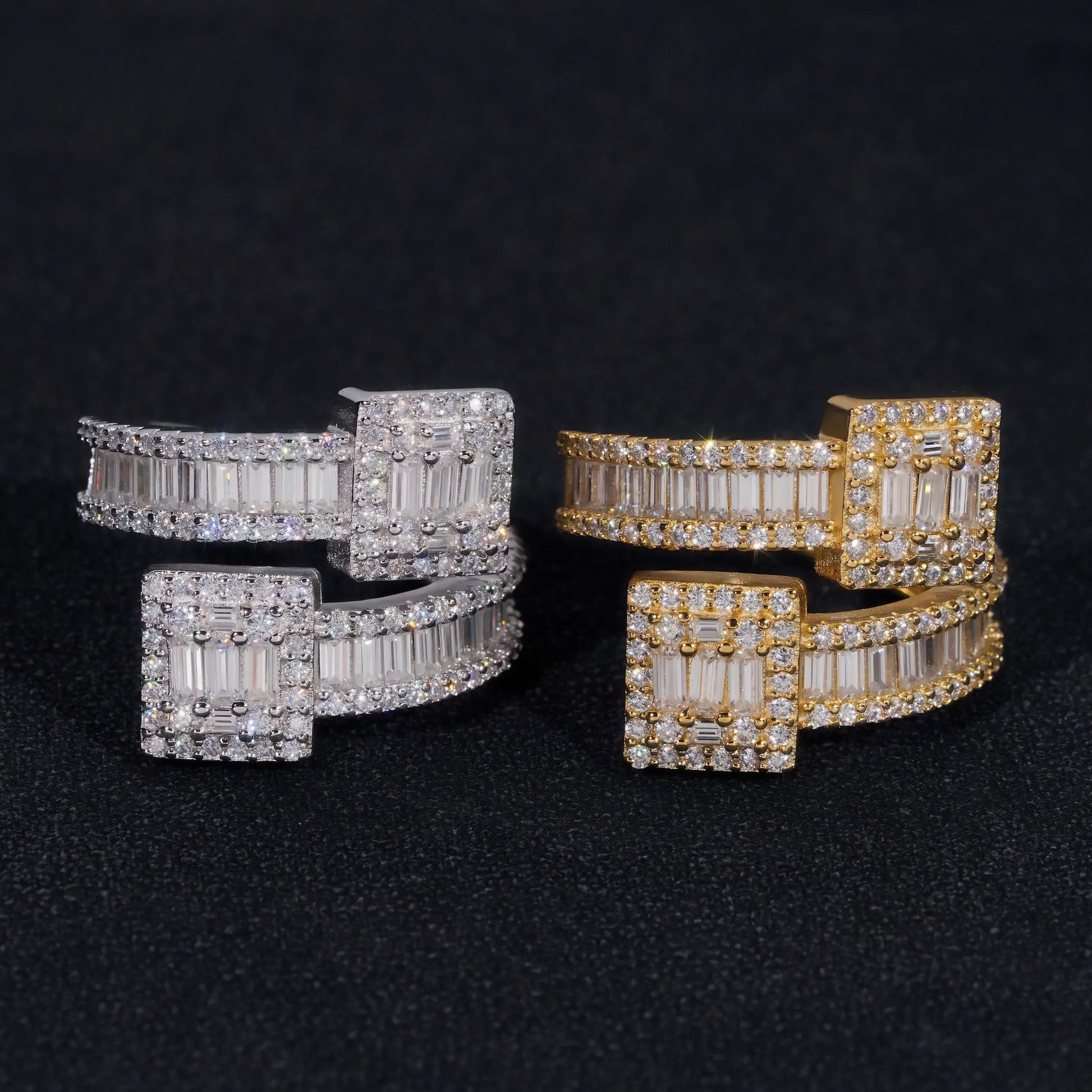 Fast Shipping Baguette Moissanite Men's Ring 925 Silver Iced Out Hip Hop Fine Jewelry Gold Plated Men Ring