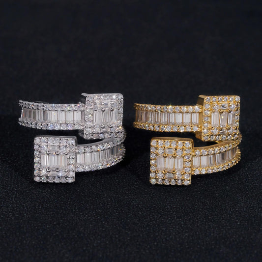 Fast Shipping Baguette Moissanite Men's Ring 925 Silver Iced Out Hip Hop Fine Jewelry Gold Plated Men Ring