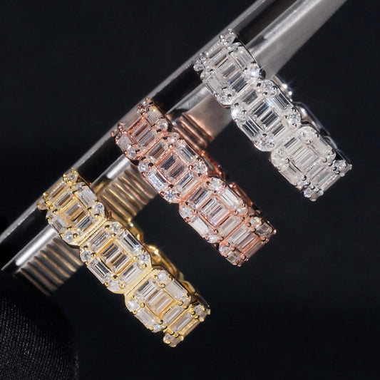 Certified 925 Sterling Silver Gold Plated Hip Hop Jewelry Baguette VVS Diamond Moissanite Hip Hop Band Ring