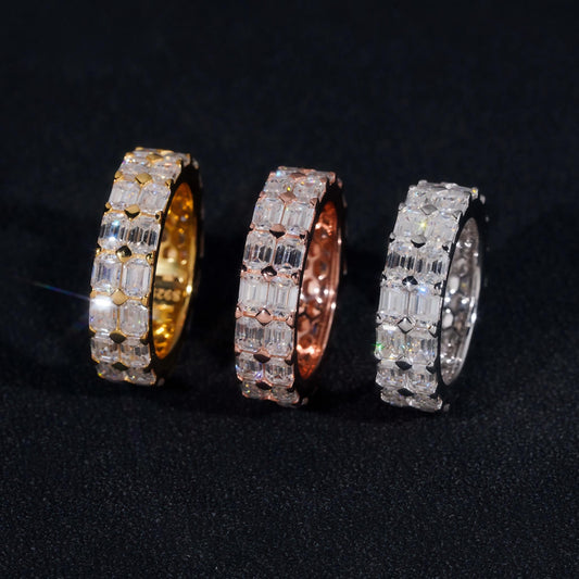 Diamond Tester Certified 925 Sterling Silver Gold Plated Hip Hop Jewelry Baguette VVS Diamond Moissanite Hip Hop Band Ring