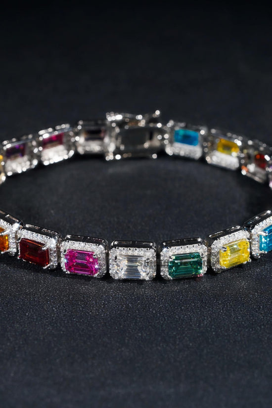 2024 New Design Street Fashion Hip Hop Urban Jewelry Multi Color Gemstone Enamel Tennis Bracelet Iced Out Moissanite Bracelet