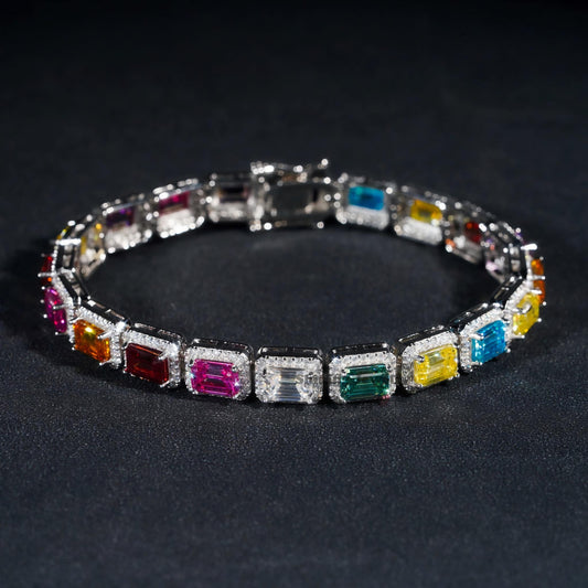 2024 New Design Street Fashion Hip Hop Urban Jewelry Multi Color Gemstone Enamel Tennis Bracelet Iced Out Moissanite Bracelet