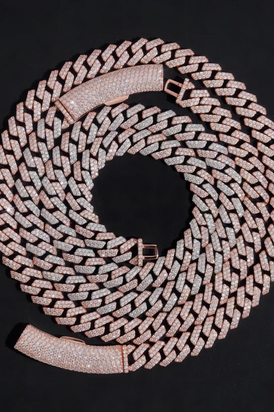 Basic Design Two Rows Iced Out VVS D Color Moissanite Diamond Rose Gold Cuban Link Chain Necklace 10MM Curve Lock