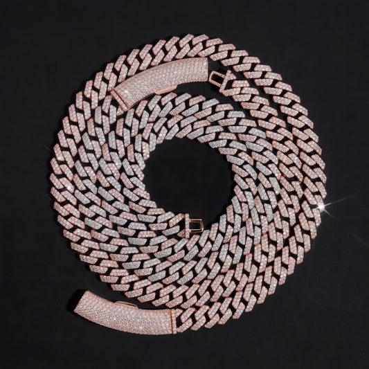 Basic Design Two Rows Iced Out VVS D Color Moissanite Diamond Rose Gold Cuban Link Chain Necklace 10MM Curve Lock