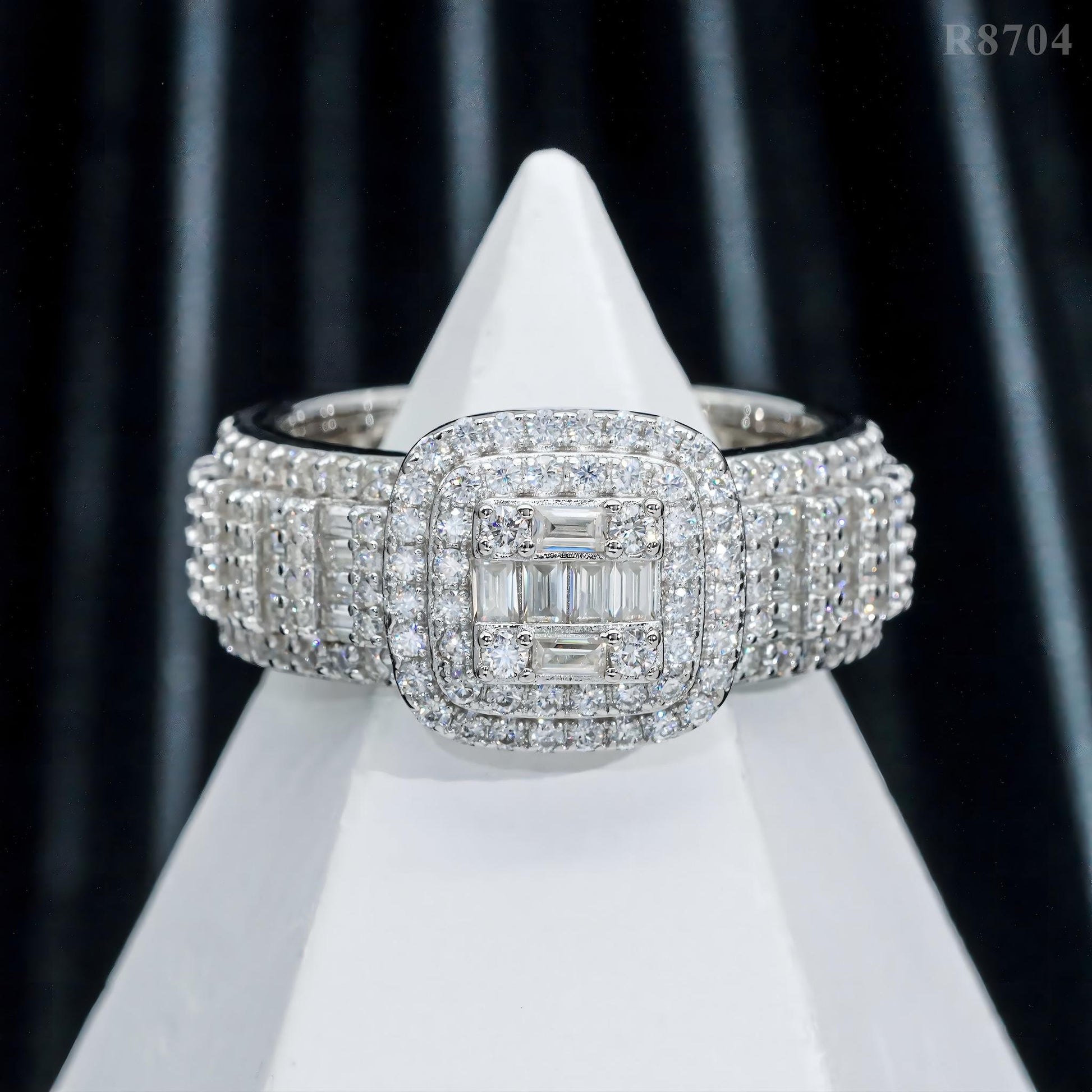 Hip Hop Jewelry Gold Plated 925 Silver Luxury Men's Ring baguette Moissanite Diamond Iced Out Rings