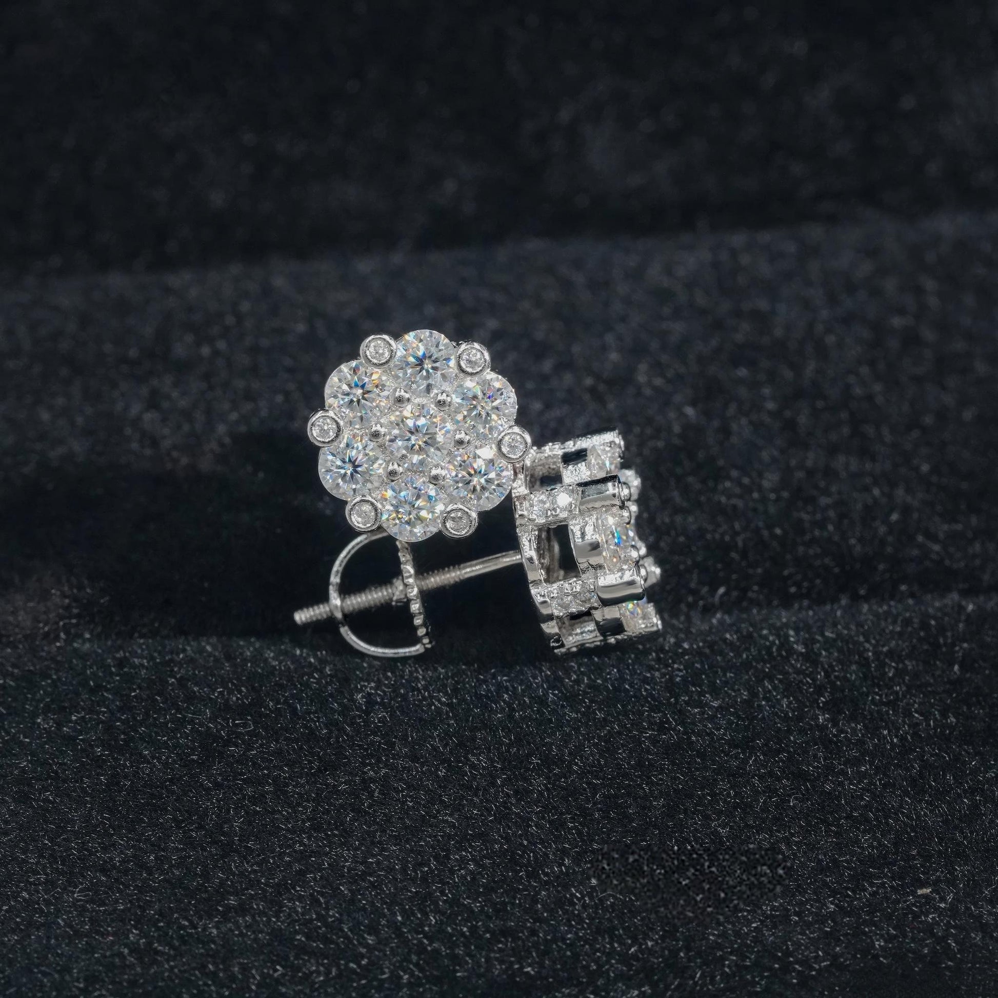 Shining High Quality 925 Sterling Silver Bling Fashion Diamond Hip Hop Iced Out White Vvs Moissanite Flower Stud Earrings