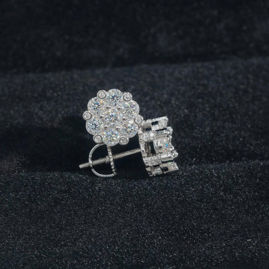 Shining High Quality 925 Sterling Silver Bling Fashion Diamond Hip Hop Iced Out White Vvs Moissanite Flower Stud Earrings