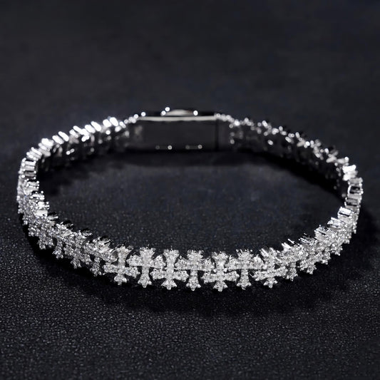 Pass Diamond Tester Silver 925 Gold Plated Hip Hop Jewelry Custom VVS Moissanite Cuban Link Chain Cross Bracelet