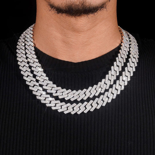 Hip Hop Jewelry High Quality Mens 15mm 925 Sterling Silver Iced Out VVS Moissanite Cuban Link Chain