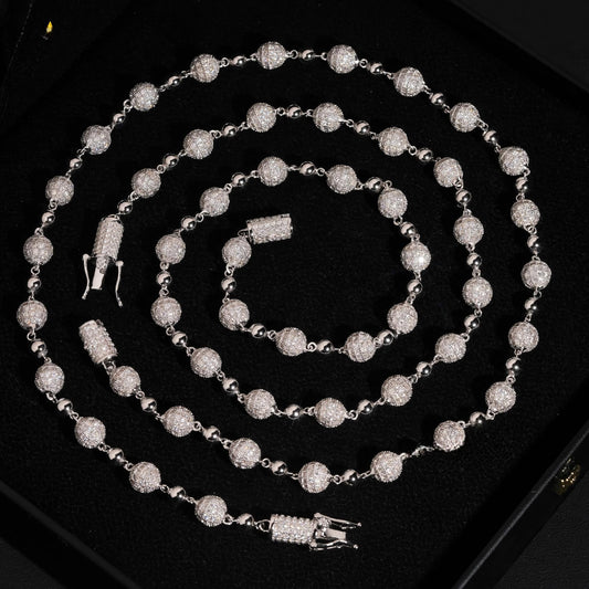 Fine Jewelry Popular 8mm 925 Sterling Silver Moissanite Ball Bead Chain Cuban Necklace Custom Hip Hop Link Chain