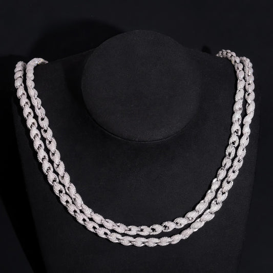 Pass Diamond Tester Hip Hop 7.5mm 925 Silver Fully Iced Out Twist Moissanite Diamond Rope Chain