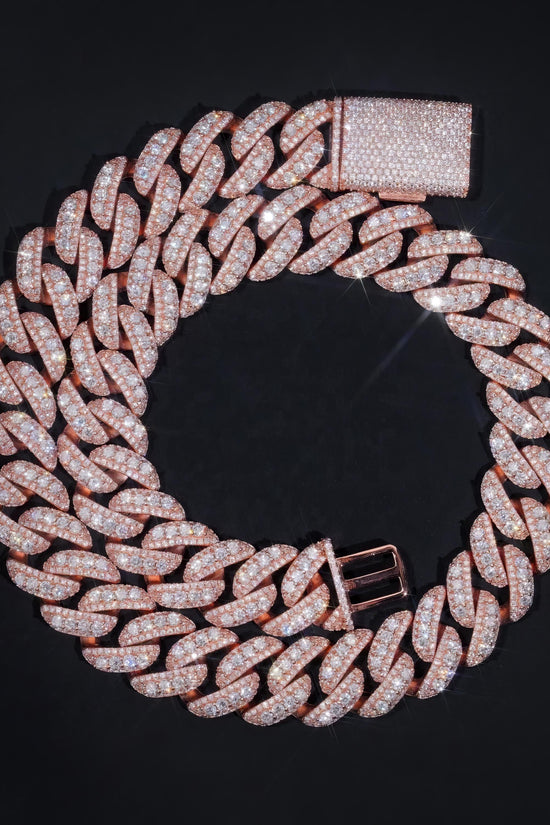 Mens 20MM Heavy Necklace Rock Jewelry Rose Gold Three Rows 925 Sterling Silver VVS Moissanite Diamond Miami Cuban Link Chain