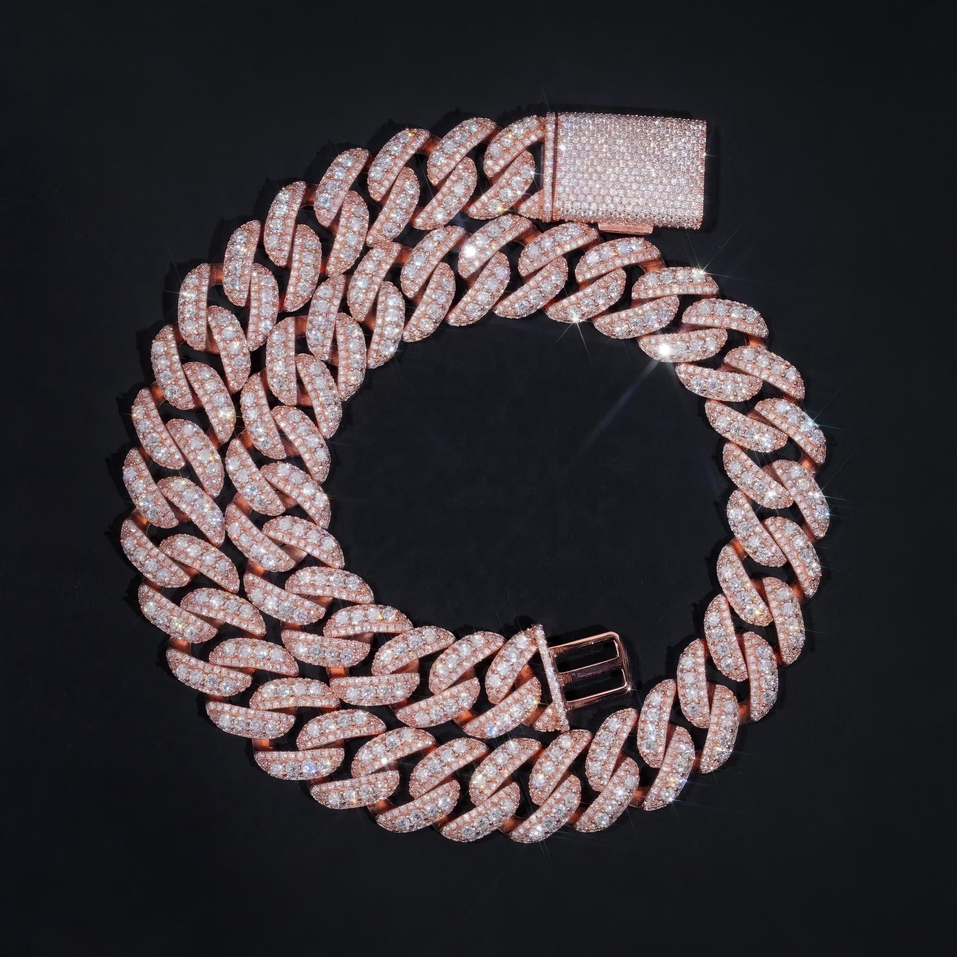 Mens 20MM Heavy Necklace Rock Jewelry Rose Gold Three Rows 925 Sterling Silver VVS Moissanite Diamond Miami Cuban Link Chain
