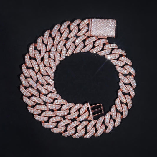 Mens 20MM Heavy Necklace Rock Jewelry Rose Gold Three Rows 925 Sterling Silver VVS Moissanite Diamond Miami Cuban Link Chain