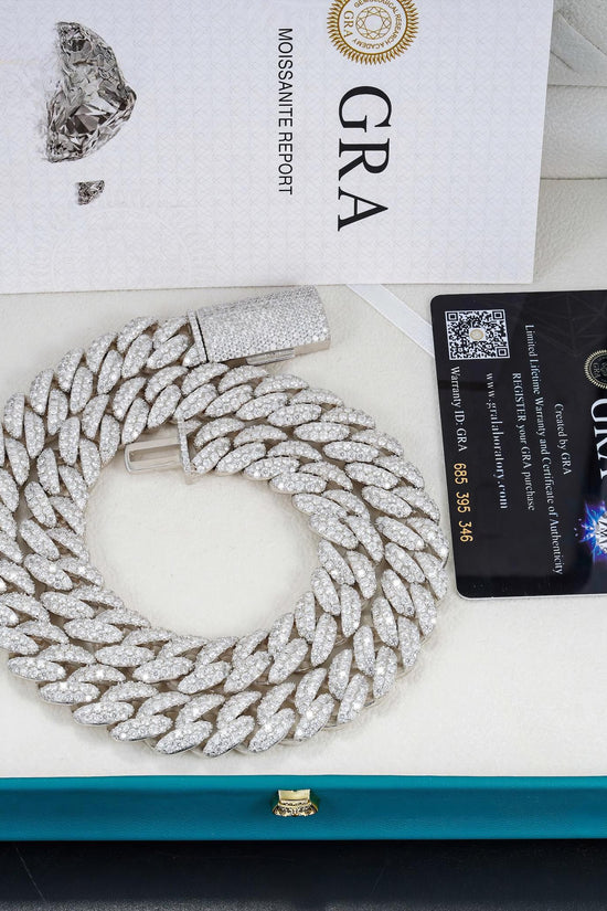 Hip Hop Fine Jewelry Factory Direct Sell 15MM Iced Out 925 Sterling Silver White Gold Plated Moissanite Cuban Link Chain Men