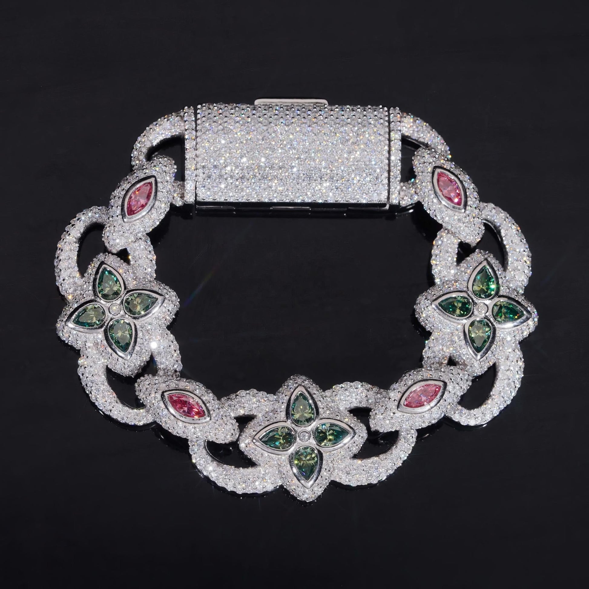 Hip Hop High Quality 925 Sterling Silver Fancy Shape Marquise 20mm Moissanite Iced Out Color VVS Diamond Bracelet
