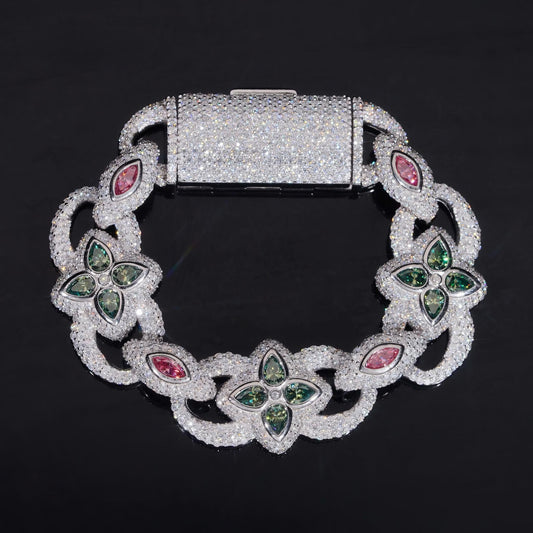 Hip Hop High Quality 925 Sterling Silver Fancy Shape Marquise 20mm Moissanite Iced Out Color VVS Diamond Bracelet