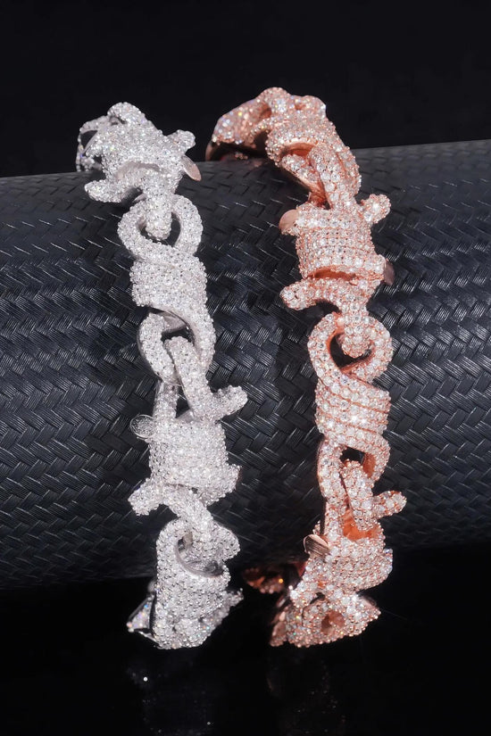 Iced Out Jewelry Hip Hop Rose Gold 15mm Twist 925 Silver Infinity Thorn Moissanite Bracelet