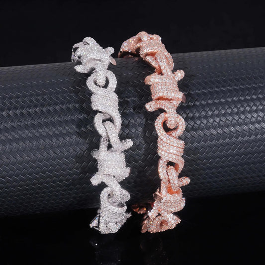 Iced Out Jewelry Hip Hop Rose Gold 15mm Twist 925 Silver Infinity Thorn Moissanite Bracelet