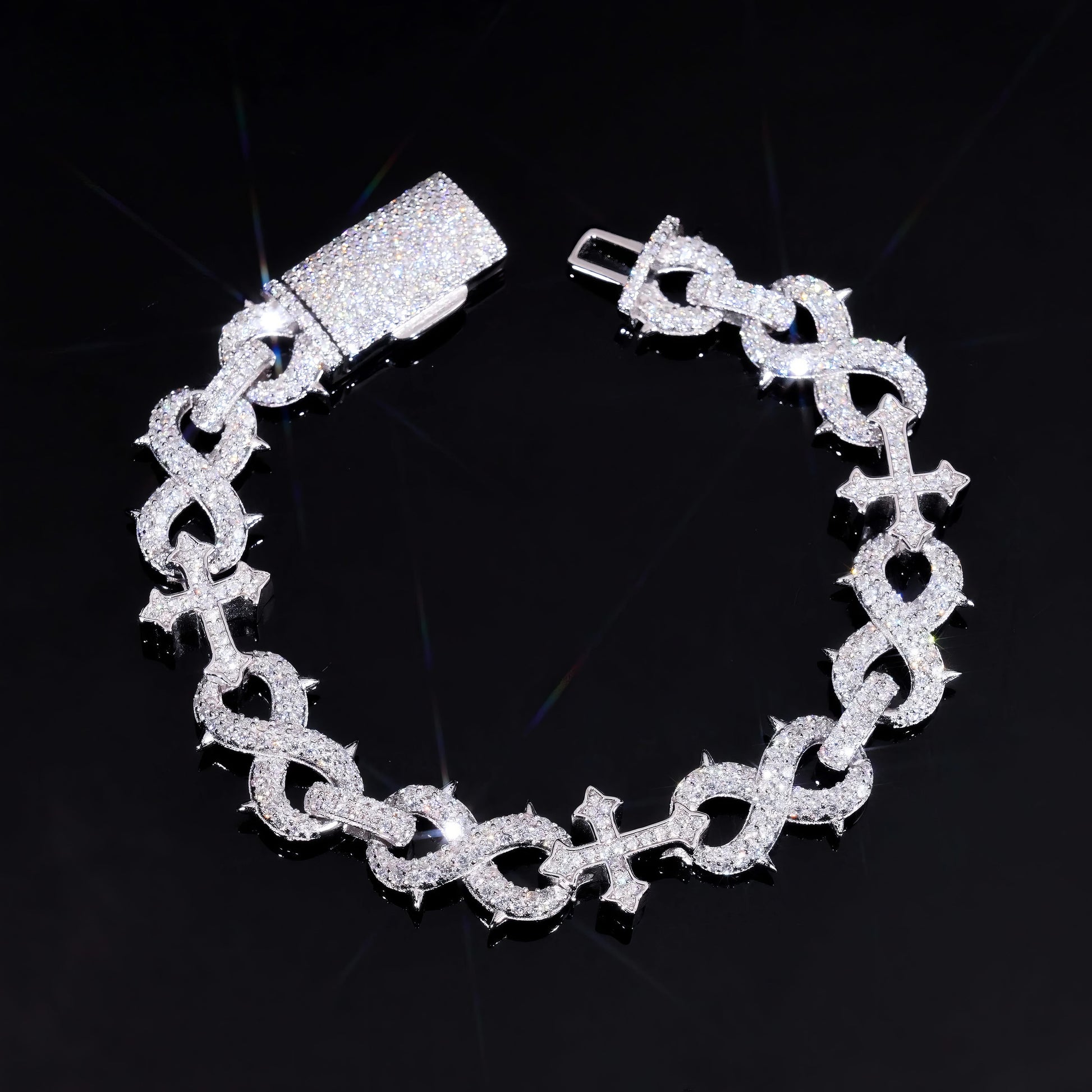 Factory 15MM Width Hip Hop Jewelry Real Silver 925 Gold Plated VVS Lab Diamond Moissanite Infinity Cuban Link Chain Bracelet