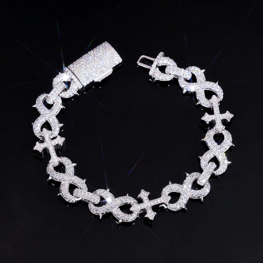 Factory 15MM Width Hip Hop Jewelry Real Silver 925 Gold Plated VVS Lab Diamond Moissanite Infinity Cuban Link Chain Bracelet
